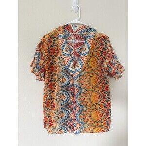 Sundance Catalog Tribal Aztec Print Flutter Sleeve V-neck Top Size S Colorful